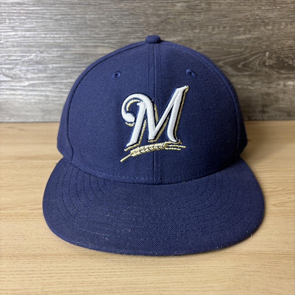 Milwaukee Brewers Hat Cap Fitted Mens 7 1/2 Blue MLB Baseball Low Crown New Era